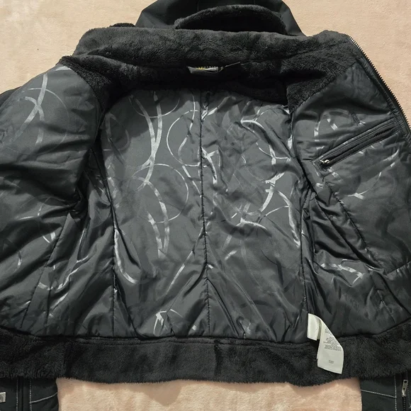 Mountain Hardwear Soft Shell Utility Moto Hooded Bomber jacket Coat black cozy S - Picture 6 of 15